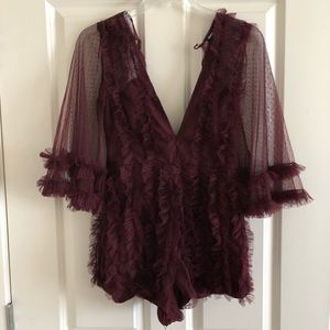 Fashion Nova Burgundy Lace Romper
